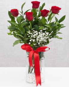 cam vazo içerisinde 5 adet kırmızı gül  Bursa çiçek ucuz çiçek gönder 
