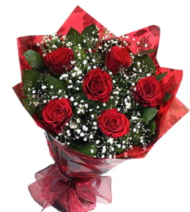 6 adet kırmızı gülden buket  Bursa çiçekçi karacabey 14 şubat sevgililer günü çiçek 