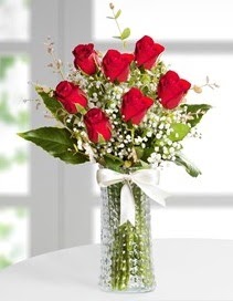 Cam vazoda 7 adet kırmızı gül  Bursa çiçek büyük orhan yurtiçi ve yurtdışı çiçek siparişi 