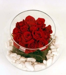 Cam fanusta 11 adet kırmızı gül  Bursa çiçek iznik çiçek online çiçek siparişi 