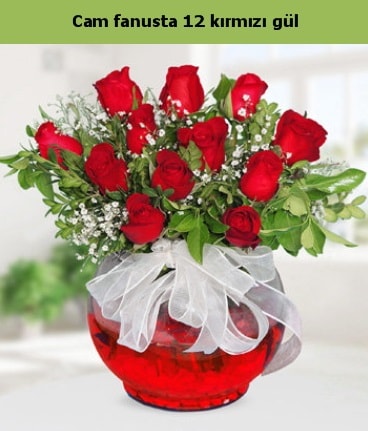 Cam içerisinde 12 adet kırmızı gül  Bursa çiçek siparişi 