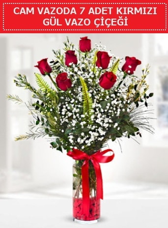 Cam vazoda 7 adet kırmızı gül çiçeği  Çiçekçi Bursa sitesi nilüfer anneler günü çiçek yolla 